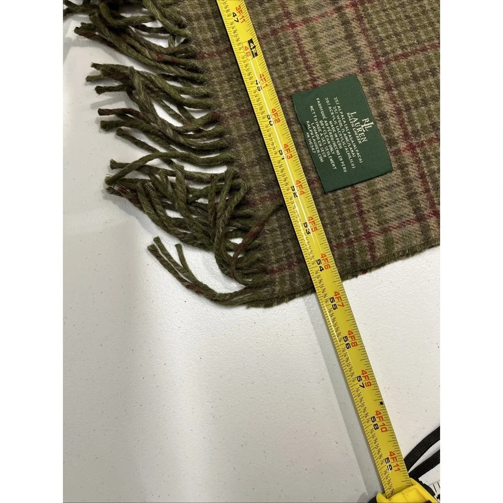 Vintage Lauren Ralph Lauren Green Plaid Wool Alpaca Blend Blanket Throw Fringe